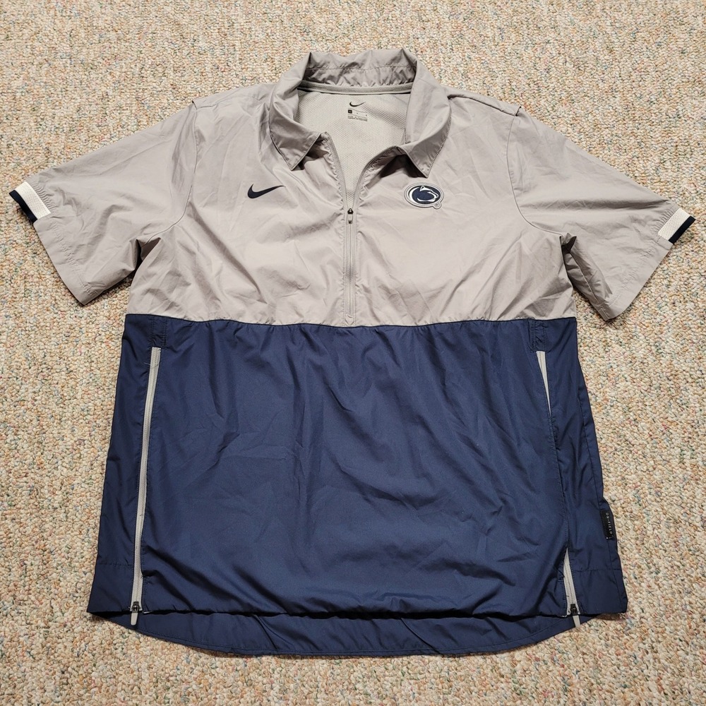 Nike Penn State Pullover Mens Large Grey Navy Blue On-Field Short Sleeve Jacket